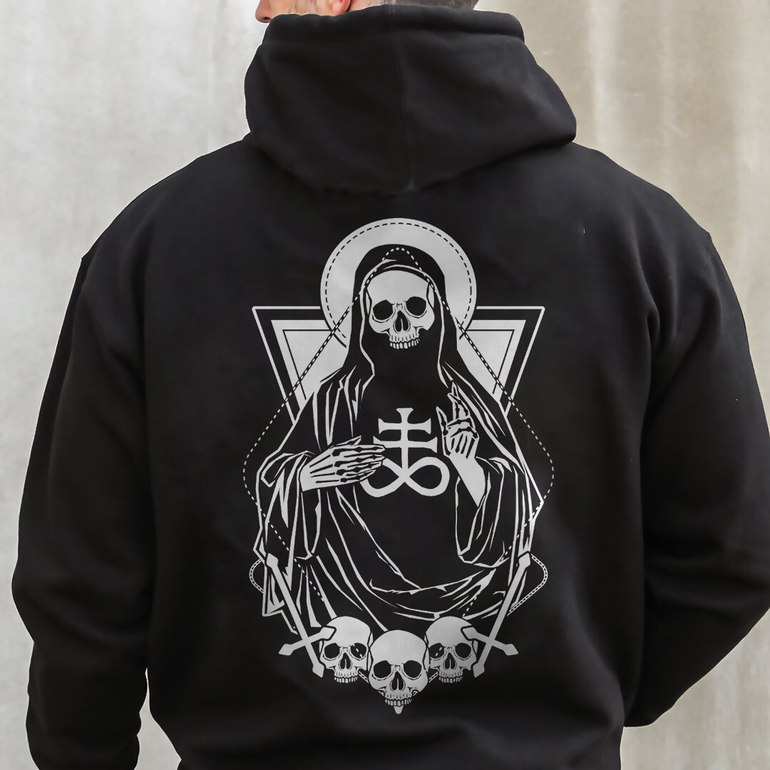 A satanic grim reaper figure printed hoodie-Ranbybox