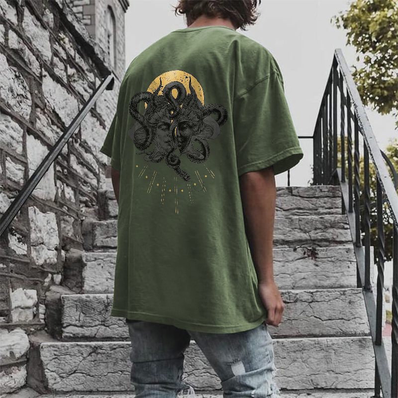 Uprandy Medusa Mythical Print Loose T-Shirt-Ranbybox