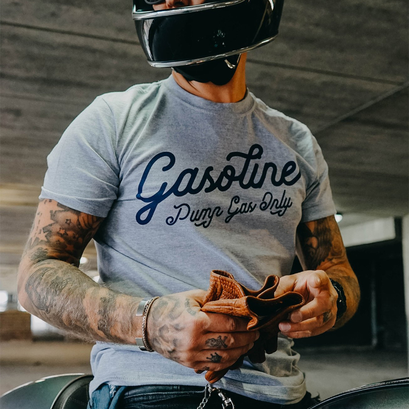 Basic men's crew neck gasoline letter printed T-shirt-Ranbybox