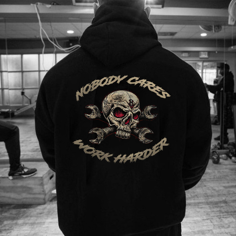  Skull Nobody Cares Work Harder Men's Hoodie