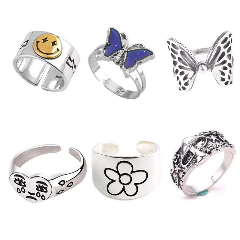 Punk Snake Animal Skull Open Ring Set