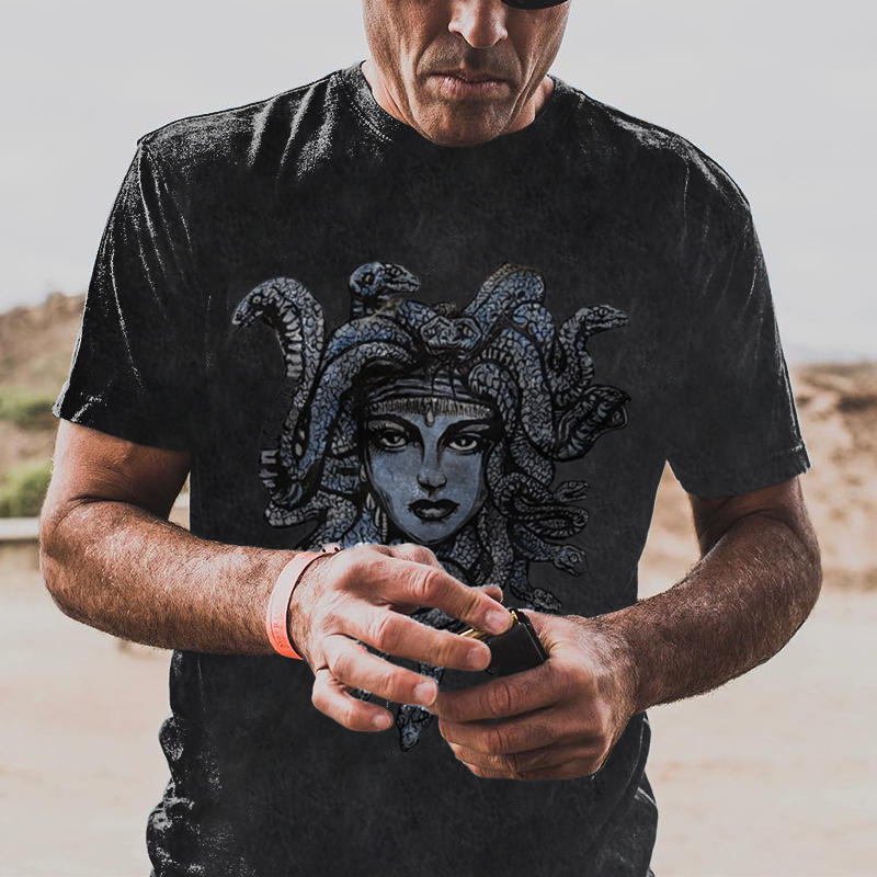  Fashion Medusa Printed Comfortable Men's Casual T-shirt-Ranbybox