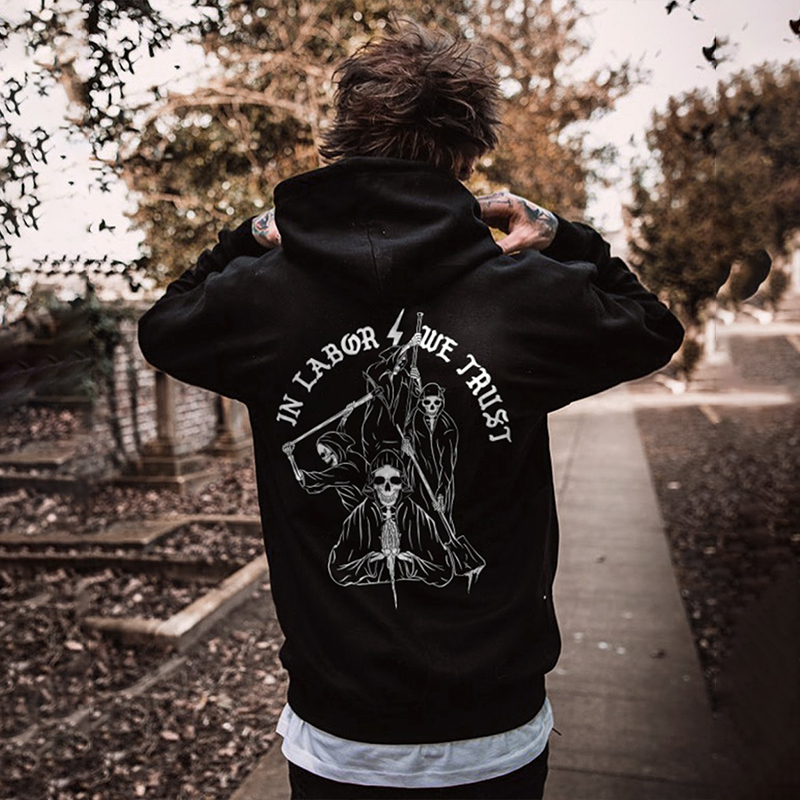  In Labor We Trust Skull Printed Men's Hoodie-Ranbybox