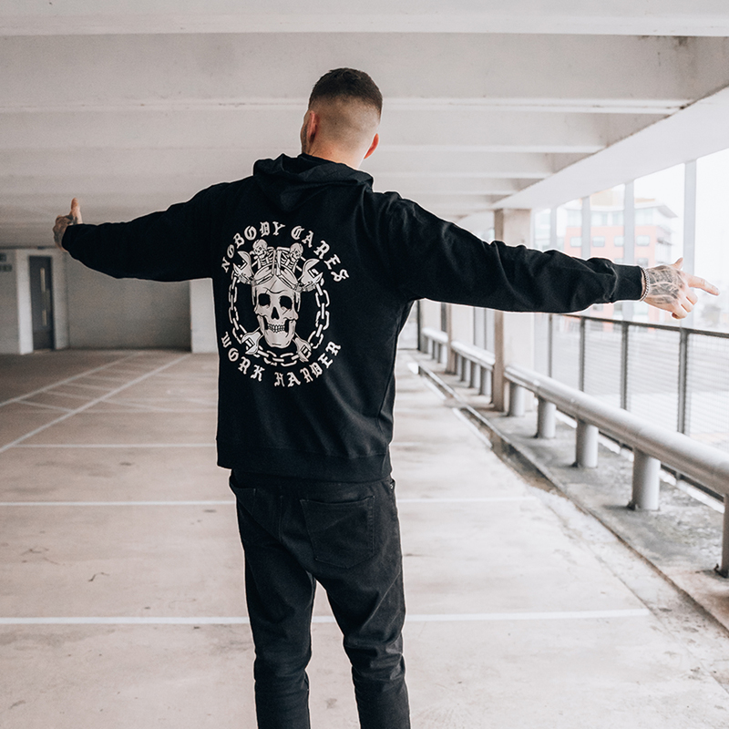  Skull Nobody Cares Work Harder Printed Men's Casual Hoodie-Ranbybox