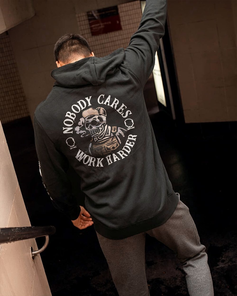  Nobody Cares Work Harder Skull Printed Casual Men's Hoodie-Ranbybox