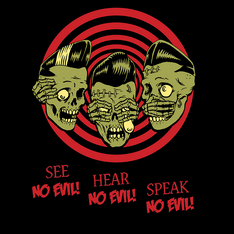  See No Evil Hear No Evil Speak No Evil Skull Printed Men's Long-sleeved T-shirt-Ranbybox