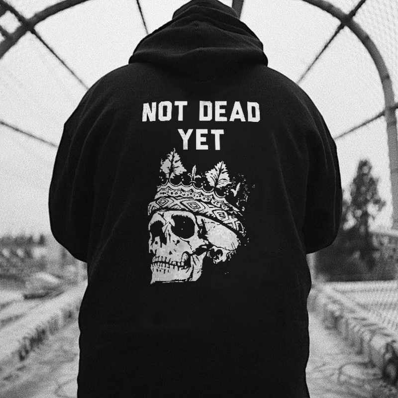 Not Dead Yet Skeleton Printed Basic Men’s Hoodie-Ranbybox