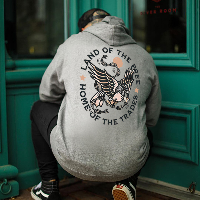  Land Of The Free Home Of The Trades Printed Casual Men's Loose Hoodie-Ranbybox