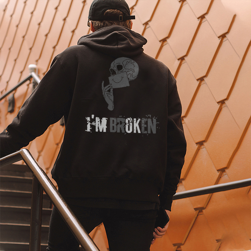 I'm Broken Letters Skull Print Men‘s Hoodie-Ranbybox
