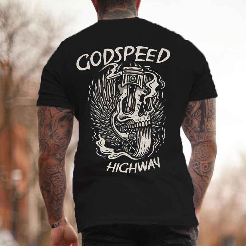  GODSPEED HIGHWAY skull print men casual tees designer-Ranbybox