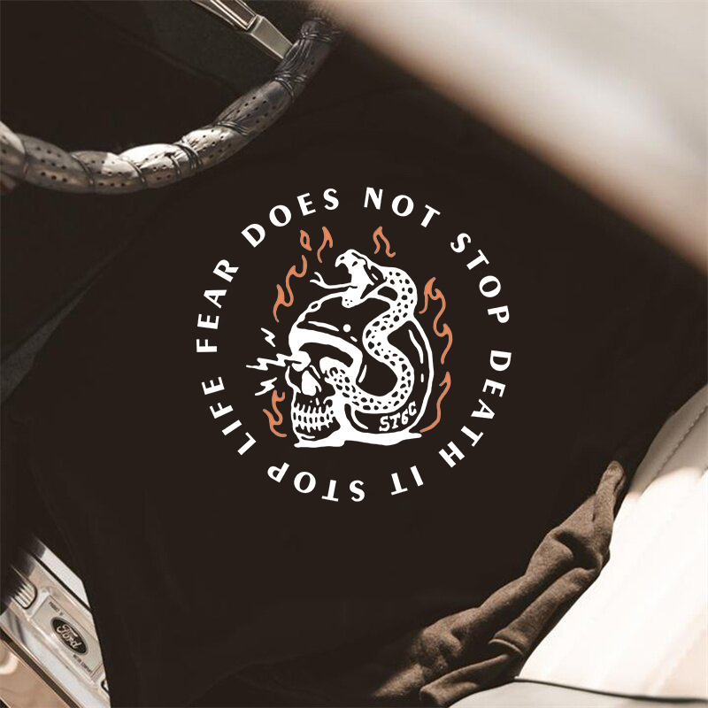  It Stop Life Fear Does Not Stop Death Skull Snake Printed Hoodie-Ranbybox