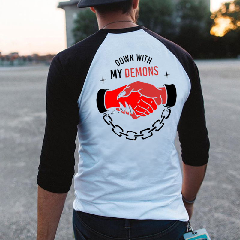  Handcuffs Down With My Demons Men's Fashion T-shirt-Ranbybox