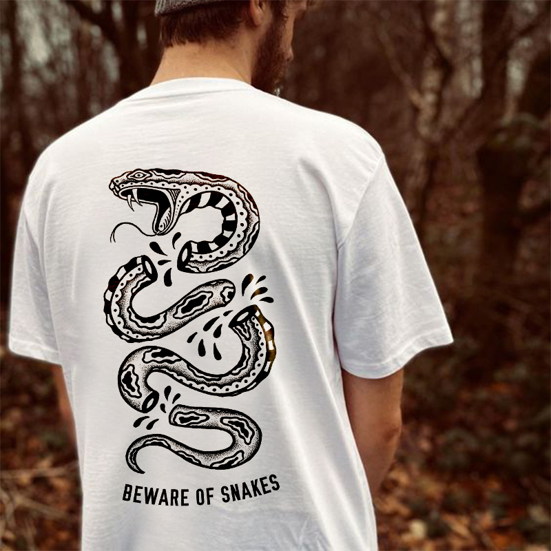 Beware Of Snakes Print Trend White T-shirt-Ranbybox