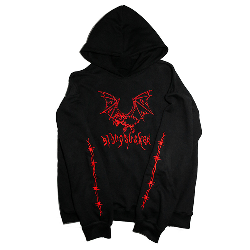 Bat print hooded black sweatshirt-Ranbybox