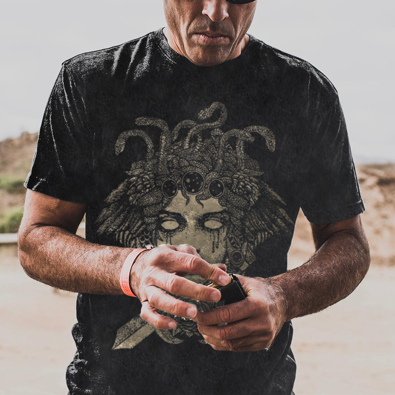  Men's Comfortable Medusa Printed Casual T-shirt-Ranbybox