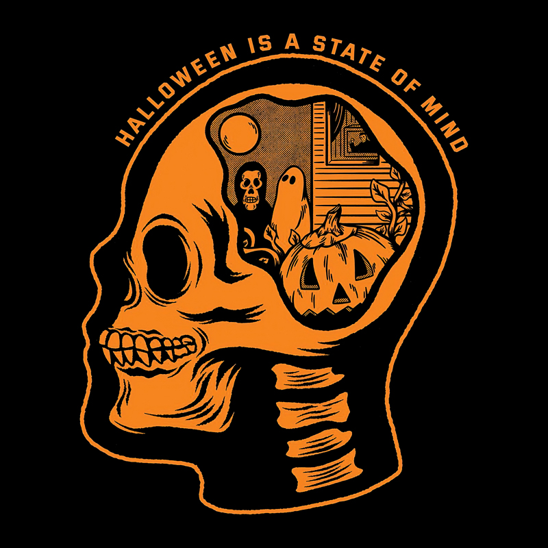  Halloween Is A State Of Mind Skull Printed Men's Long-sleeved T-shirt-Ranbybox
