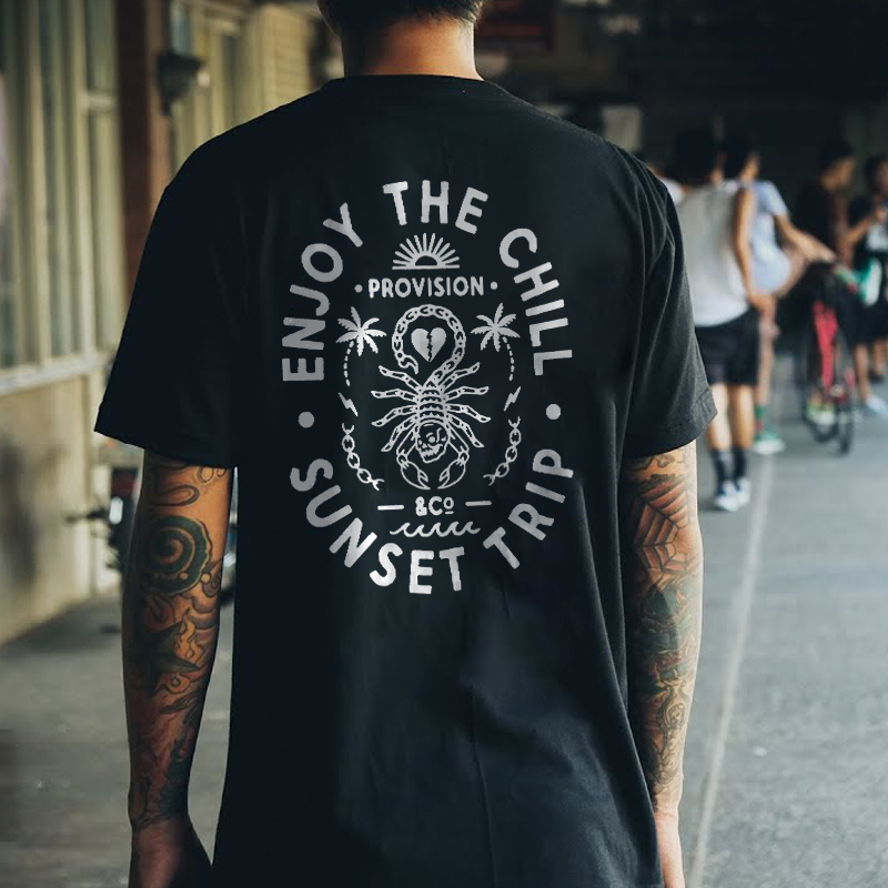 Casual Enjoy The Chill Sunset Trip Print Men's T-shirt-Ranbybox