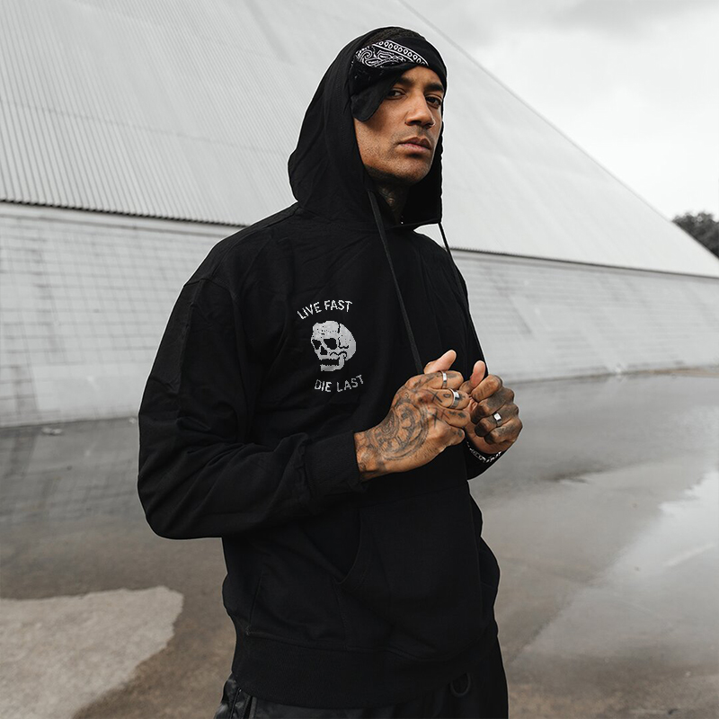  Black Classic Live Fast Die Last Skull Printed Hoodie-Ranbybox