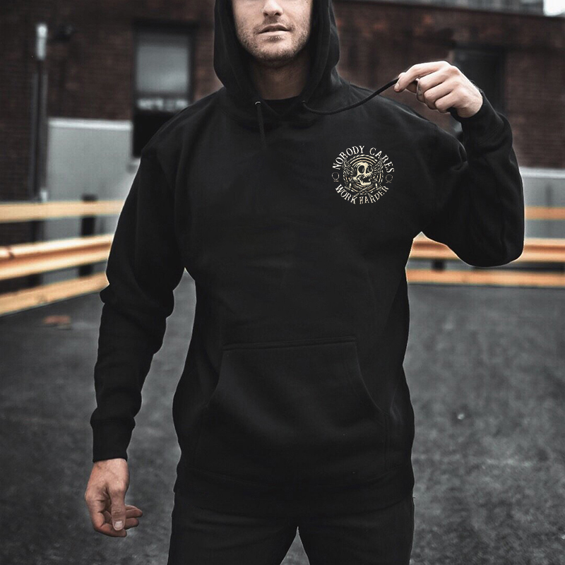  Men's Casual Nobody Cares Work Harder Printed Hoodie