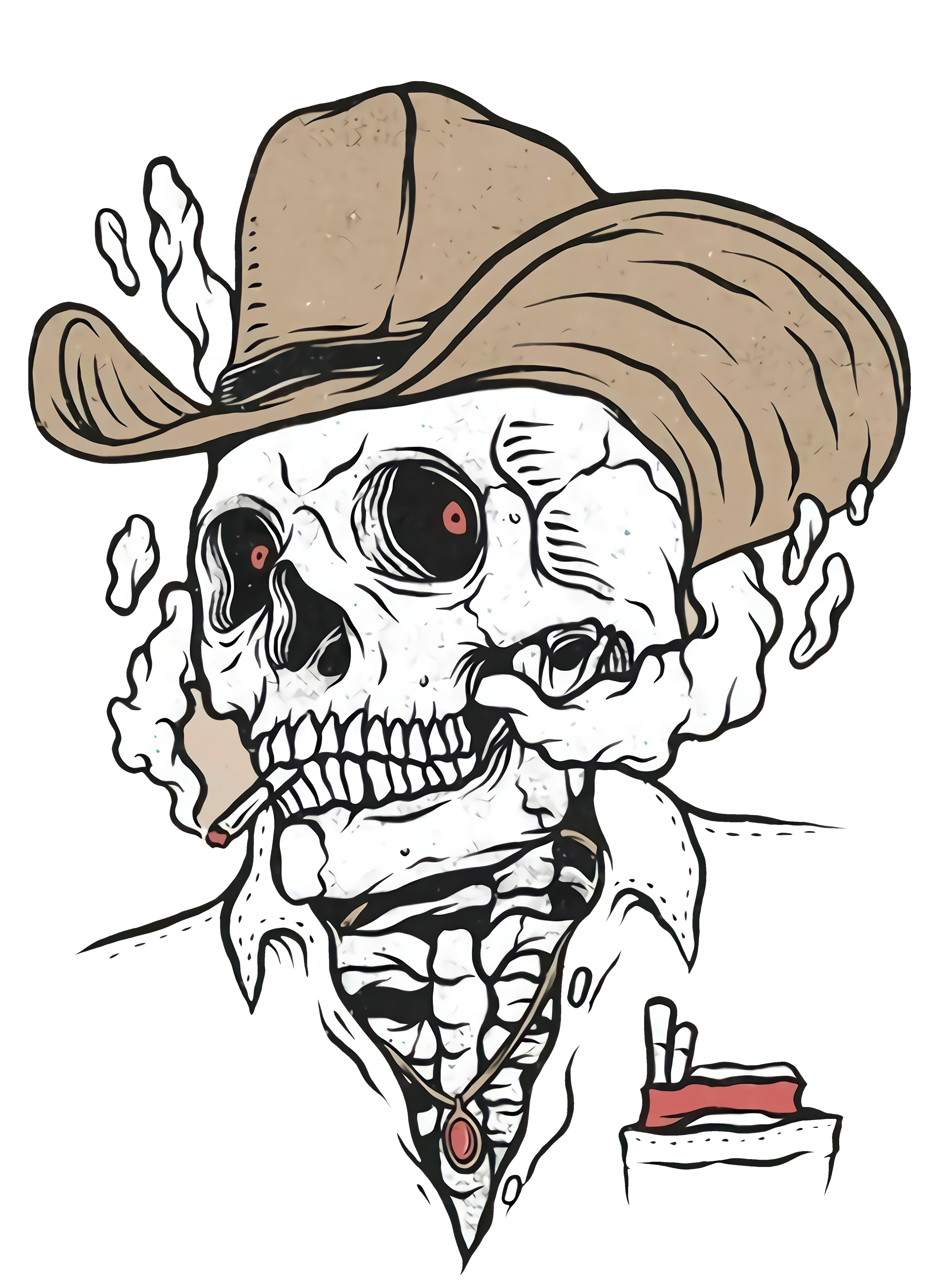 Smoke Skull print retro short sleeve t-shirt-Ranbybox