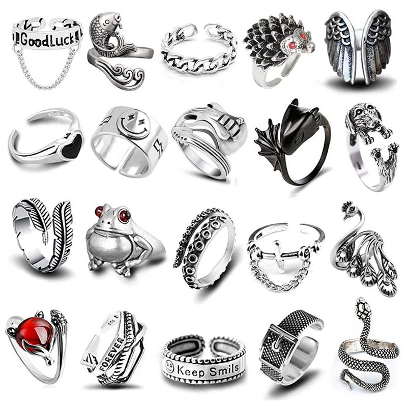 Punk Snake Animal Skull Open Ring Set