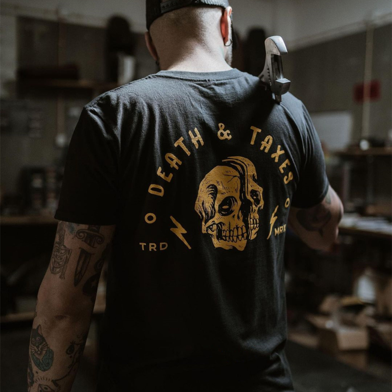  Death & Taxes skull printed men's classic T-shirt-Ranbybox