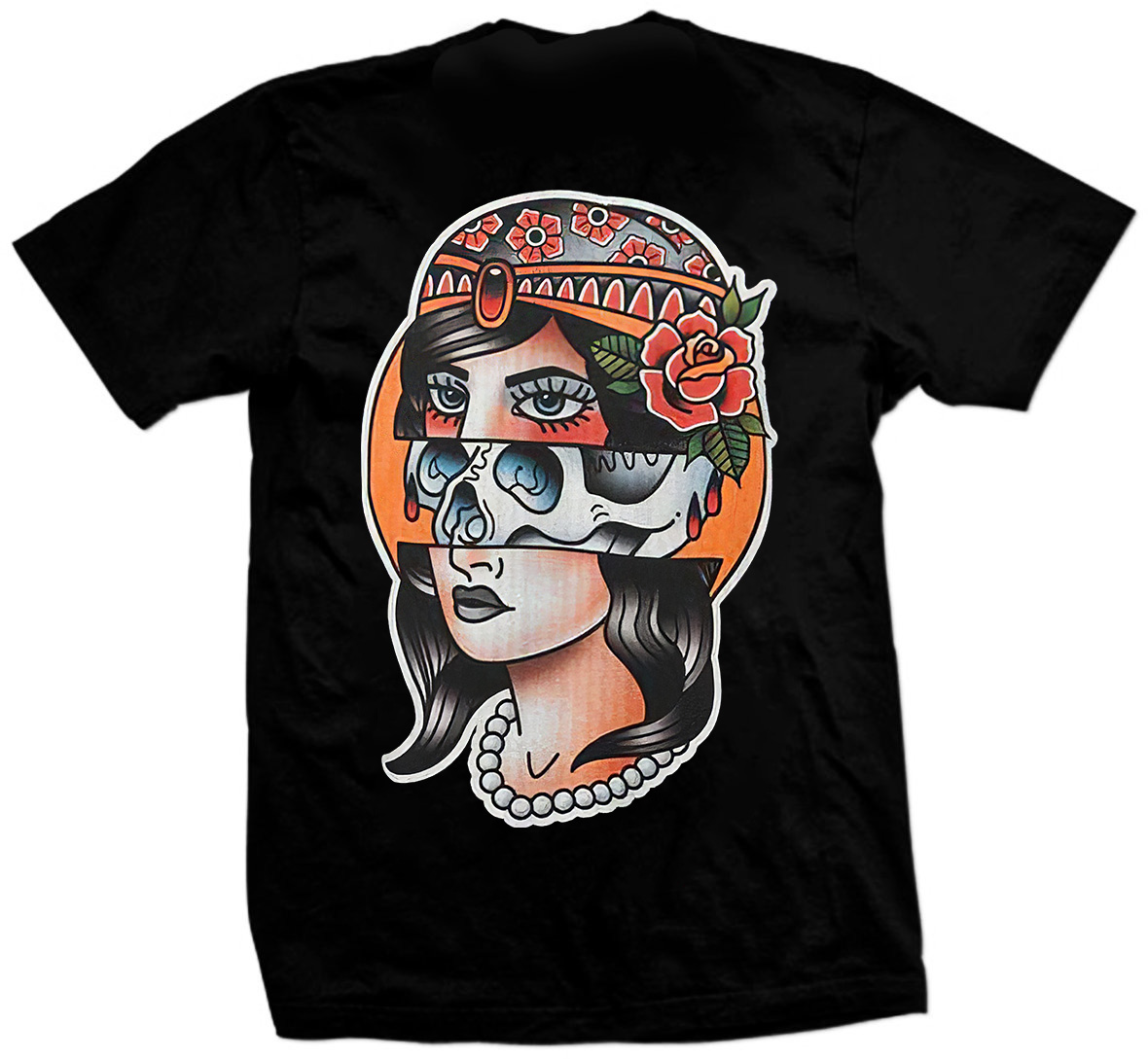  Girl And Skull Printed Men's T-shirt-Ranbybox