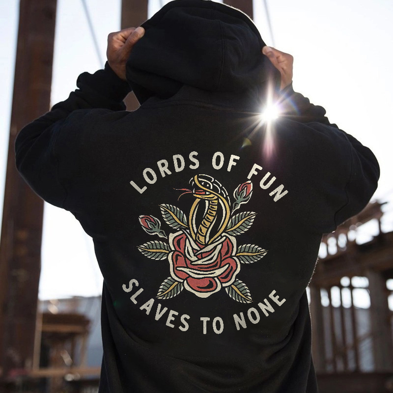  Lords Of Fun Slaves To None Printed Men's Loose Hoodie-Ranbybox