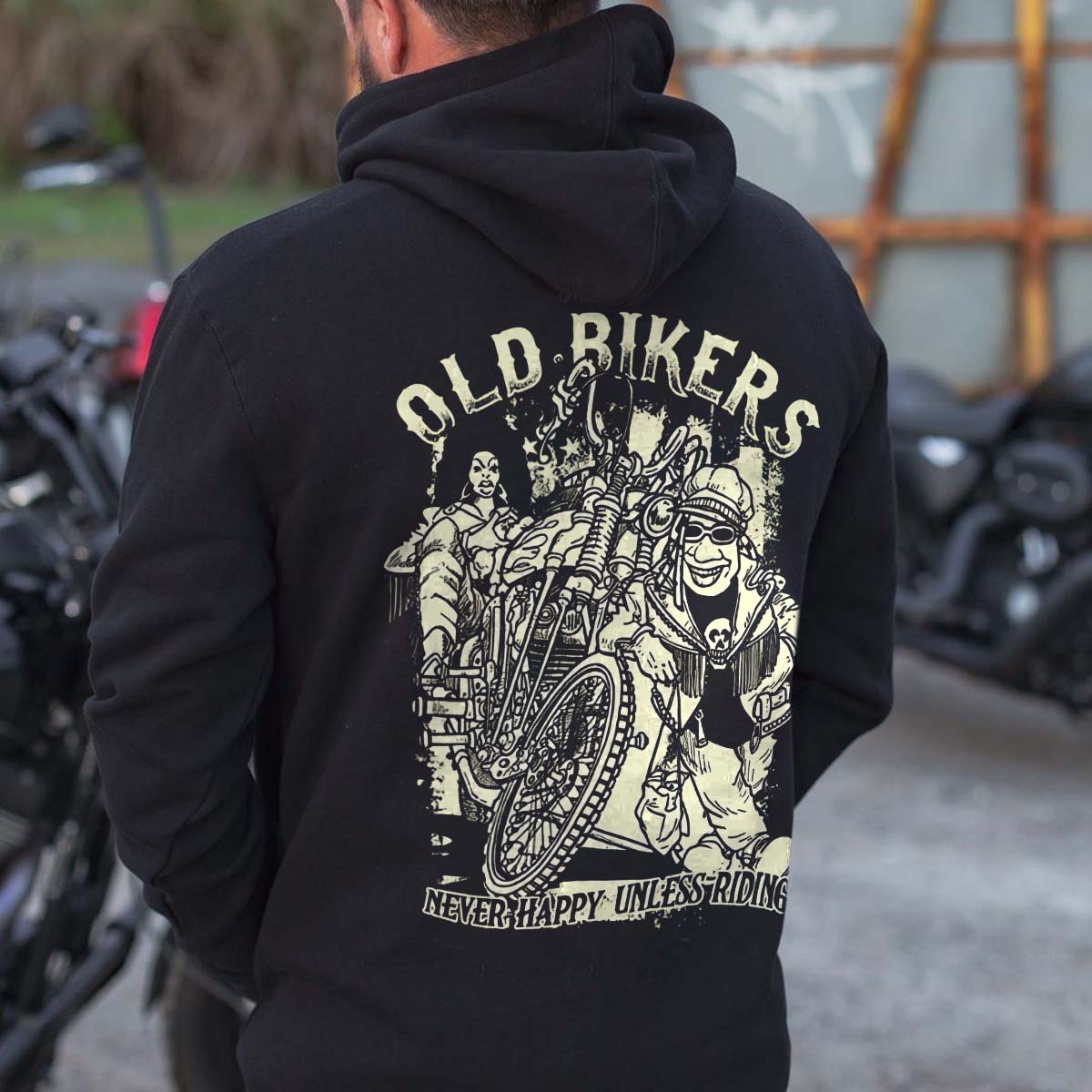  Old Bikers Never Happy Unless Riding Men's Hoodie-Ranbybox