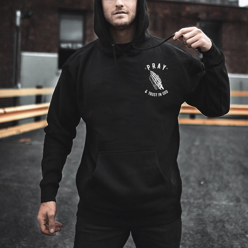  Pray & Trust In God Printed Men's Casual Loose Hoodie-Ranbybox