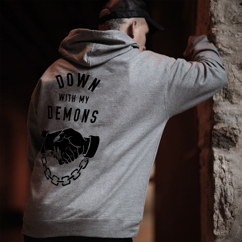  Down With My Demons Printed Men's Loose Hoodie-Ranbybox