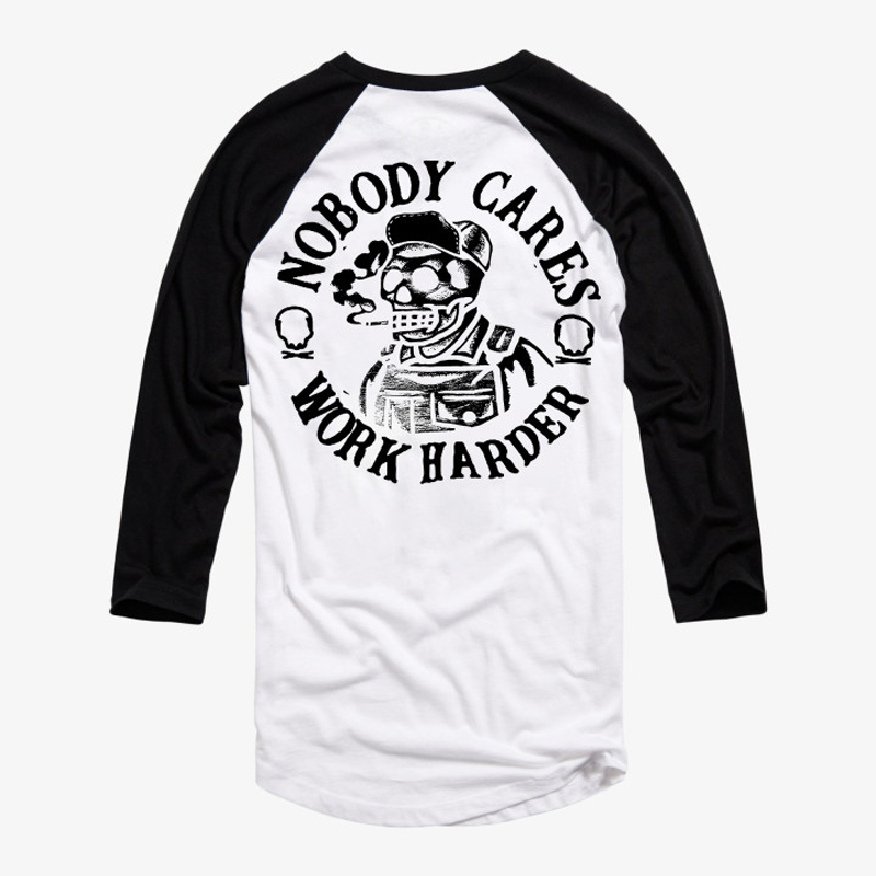 Nobody Cares Work Harder Skull Printed Patchwork T-Shirt