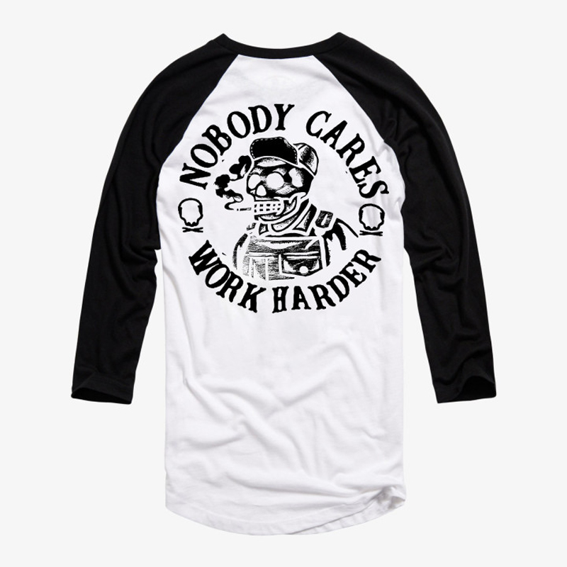  Nobody Cares Work Harder Skull Printed Patchwork T-shirt-Ranbybox