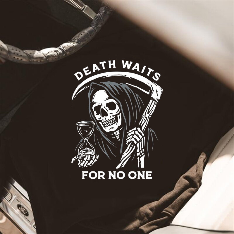  Death Waits For No One Skeleton Holding An Hourglass Printed Sweatshirt-Ranbybox