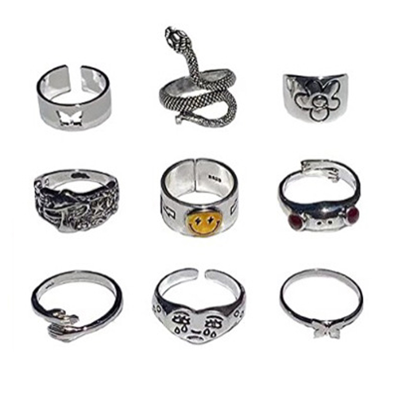 Punk Snake Animal Skull Open Ring Set