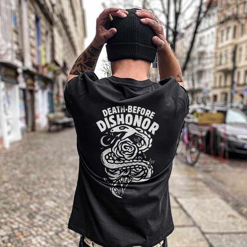  Death-Before Dishonor Snake Printed T-shirt-Ranbybox