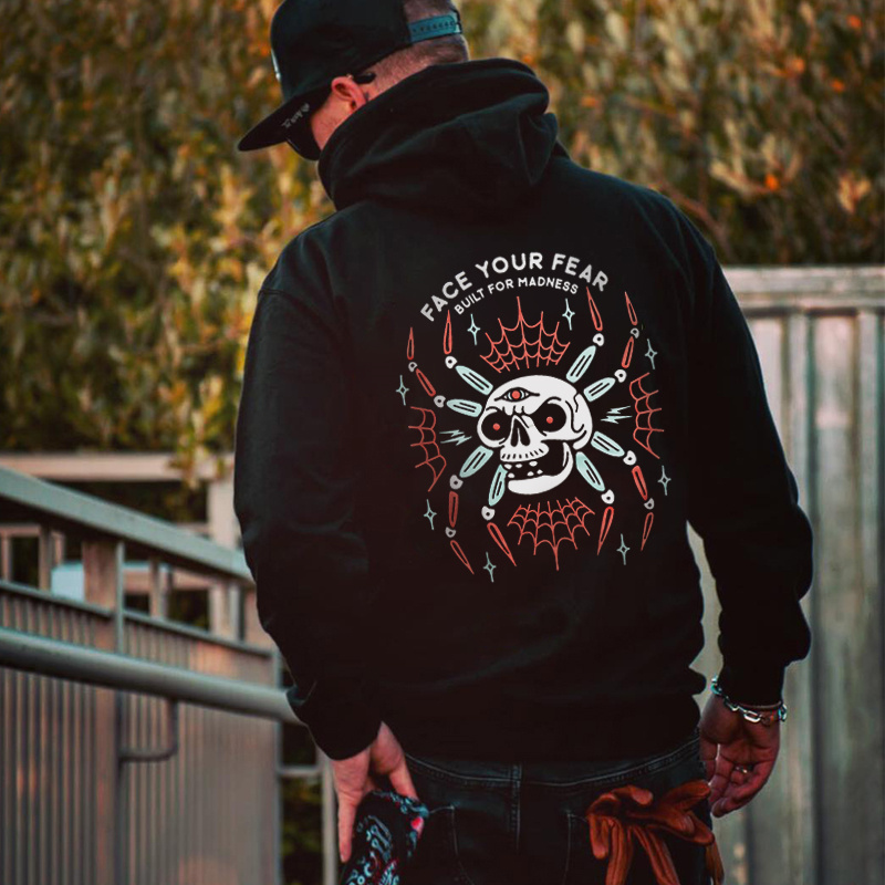  Face Your Fear Skull Spider Printed Casual Men's Hoodie-Ranbybox