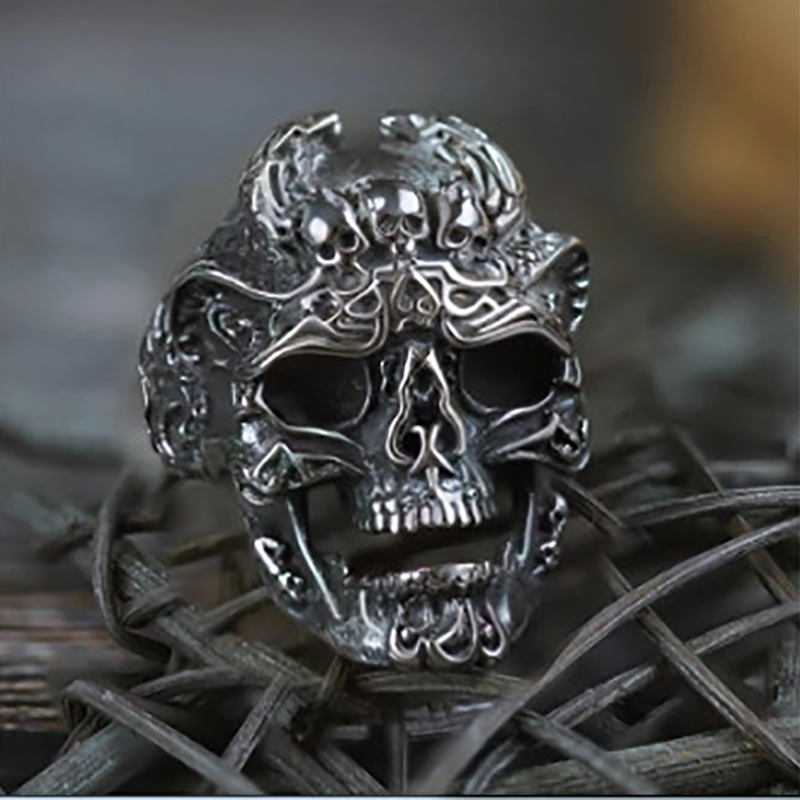 Vintage punk three skulls print rings-Ranbybox