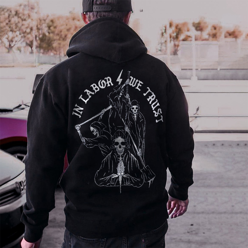  In Labor We Trust Skull Printed Men's Hoodie-Ranbybox