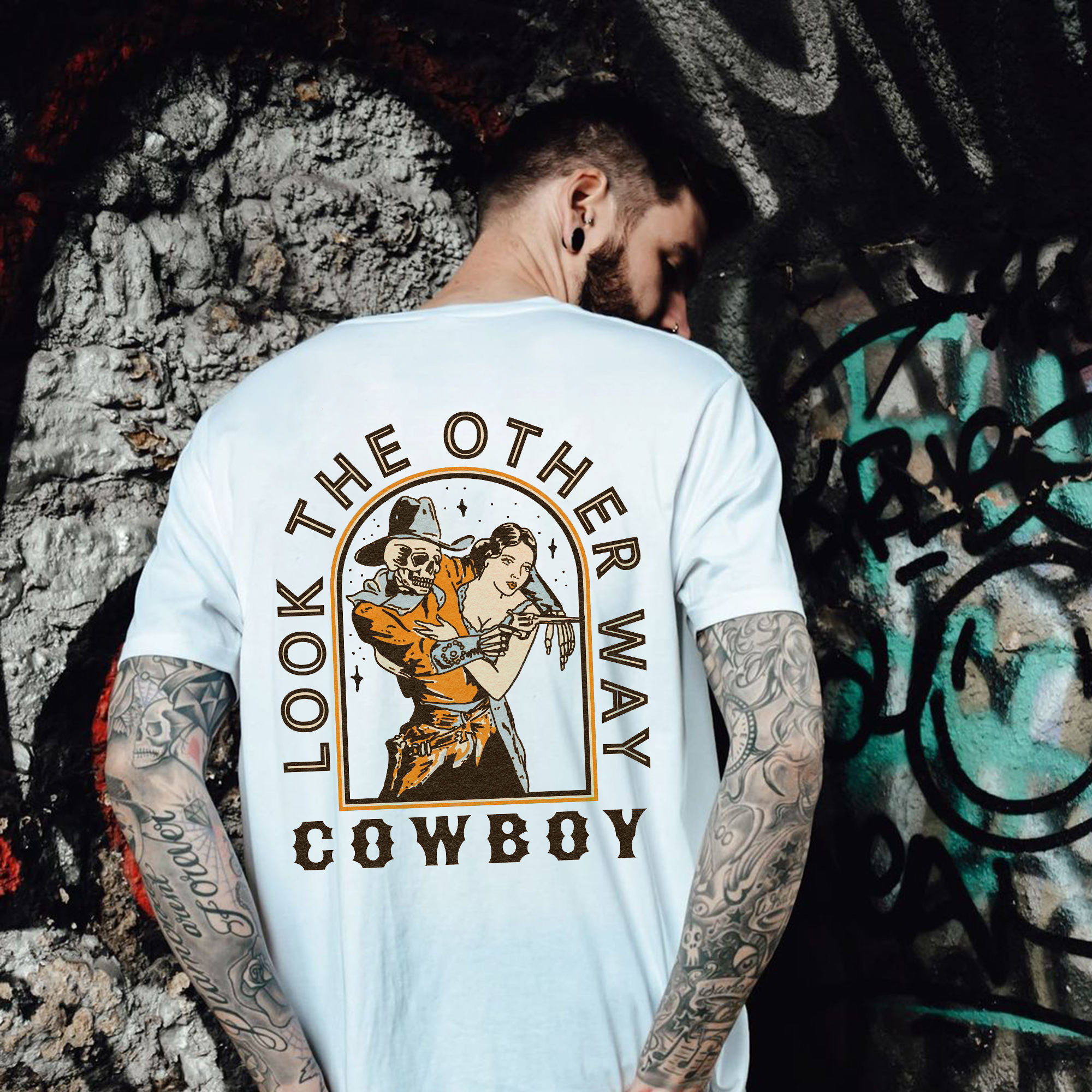 Look The Other Way Cowboy Printed Men's T-shirt-Ranbybox