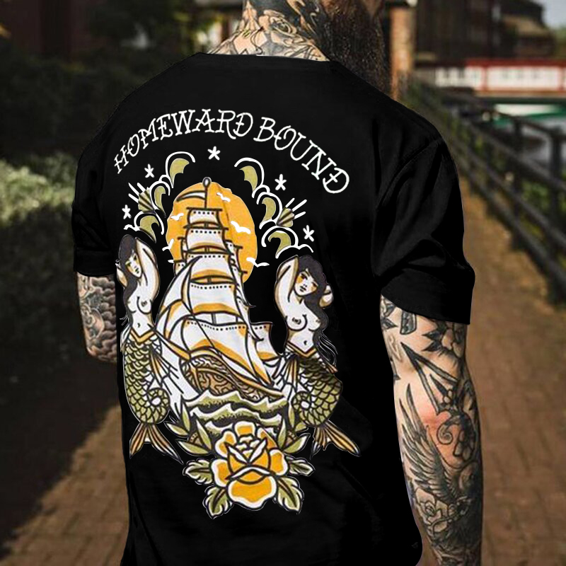  Mermaid homeward bound printed white classic T-shirt-Ranbybox