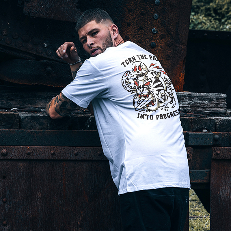  Turn The Pain Into Progress Skull Tiger Print T-shirt-Ranbybox