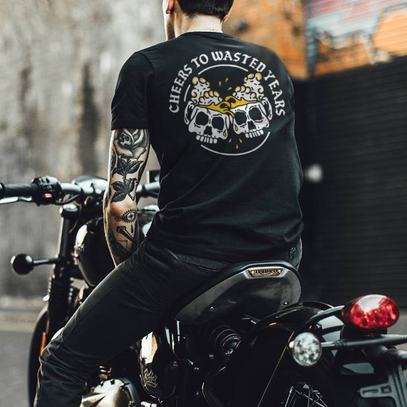Cheers To Wasted Years skeleton graphic T-shirts-Ranbybox
