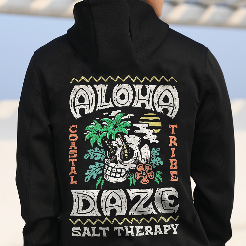  Salt Therapy Beach Skull And Coconut Tree Printed Hoodie-Ranbybox