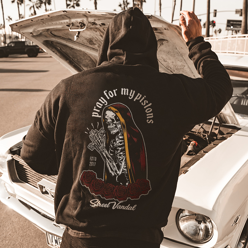  Pray For My Pistons Skeleton Printed Basic Cozy Hoodie-Ranbybox