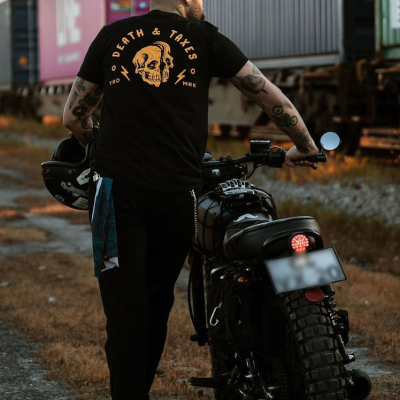  Death & Taxes skull printed men's classic T-shirt-Ranbybox