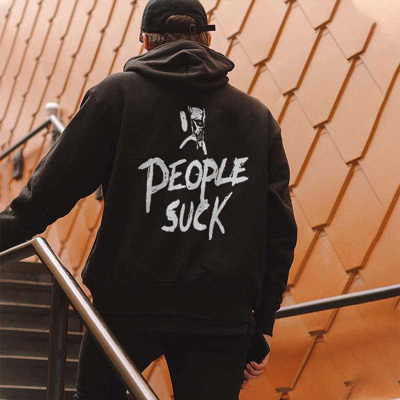  People Suck Skull Letters Print Casual Hoodie-Ranbybox