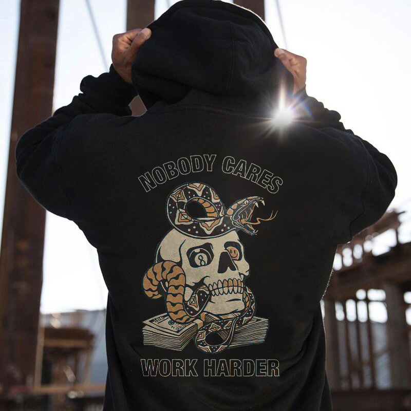 Nobody Cares Work Harder Skull Printed Men's Hoodie-Ranbybox