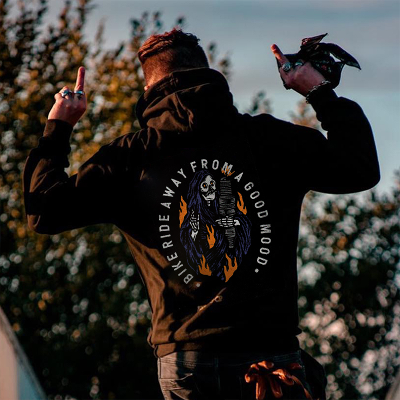  Bike Ride Away From A Good Mood Skull Printed Men's Hoodie-Ranbybox