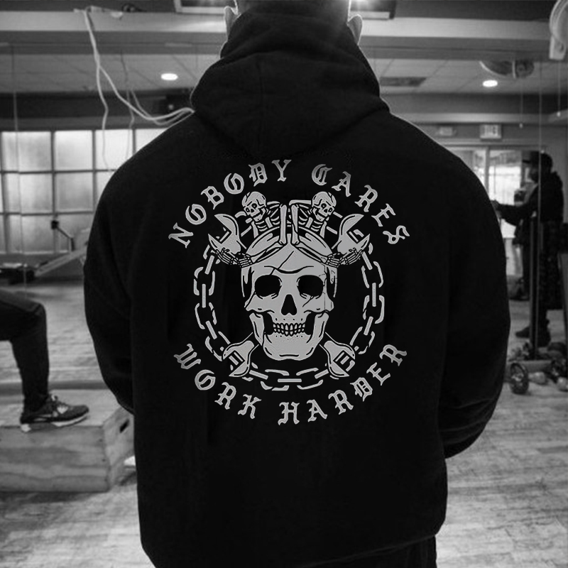  Skull Nobody Cares Work Harder Printed Men's Casual Hoodie-Ranbybox